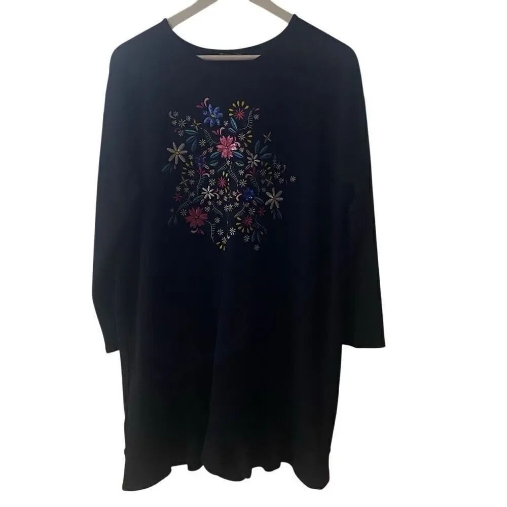 Zara large long sleeve embroidered dress ruffle bottom